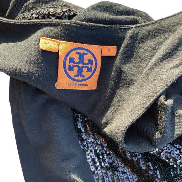 Tory Burch Black Glam Sequin Dress Wool Skirt Cowl Neck Party Holiday Sleeveless - Picture 6 of 6